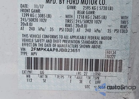 2018 Ford Edge Sport from USA, damaged, VIN 2FMPK4AP8JBB23651